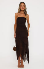 Venetian Dreams Strapless Midi Dress Chocolate
