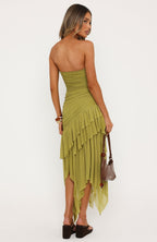 Venetian Dreams Strapless Midi Dress Matcha