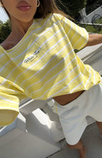 Verano Sixteen Magnolia Off Shoulder Oversized Tee Lemon/White Stripe