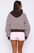 Verano Sixteen Maria Boxy Zip Front Hoodie Pink/Choc Stripe