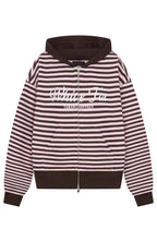 Verano Sixteen Maria Boxy Zip Front Hoodie Pink/Choc Stripe