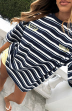 Verano Sixteen Viola Oversized Tee Navy Stripe