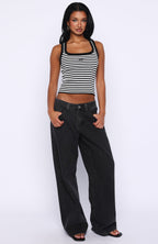 Wanting Problems Knit Top Black/White Stripe
