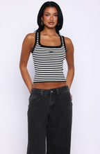 Wanting Problems Knit Top Black/White Stripe