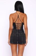 Whispers Of Us Denim Shorts Black Acid Wash