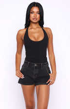 Whispers Of Us Denim Shorts Black Acid Wash