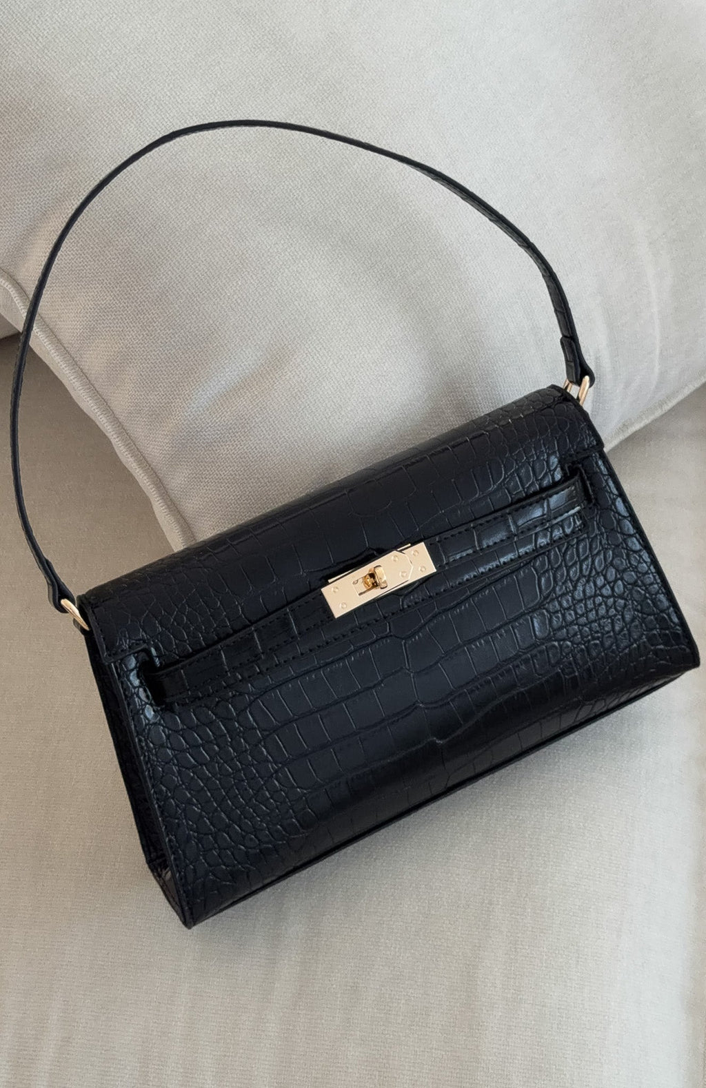 Jesse Shoulder Bag Black Faux Croc