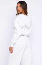 Wishing For It Cropped Cinched Zip Front Hoodie Grey Marle
