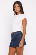 Won't Stop Searching Denim Mini Skirt Dark Blue Wash