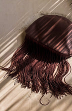 Xena Fringe Clutch Bag Dark Chocolate Satin