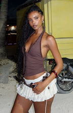 Undone Babe Beaded Halter Top Chocolate