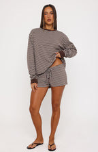 Touchdown Long Sleeve Tee Choc/Grey Marle Stripe