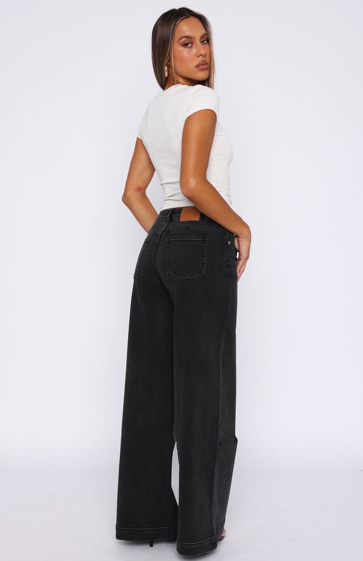 Elena Low Rise Wide Leg Jeans Black Acid Wash