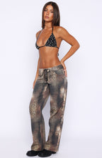 Actually Invested Mid Rise Lace Up Straight Leg Jeans Desert Mirage