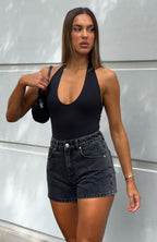 Hayley High Rise Denim Shorts Black Acid Wash
