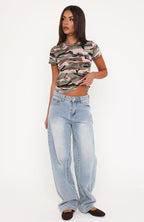 Keeping Track Relaxed Baby Tee Camo Print