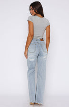 Alana High Waisted Straight Leg Jeans Light Blue Wash