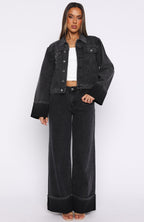 Charlotte Mid Rise Wide Leg Jeans Black Acid Wash