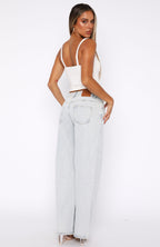 Bring The Style Low Rise Wide Leg Jeans Glacier Blue Wash