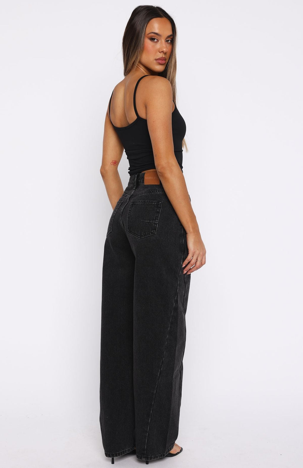 Kiara Mid Rise Barrel Leg Jeans Black Acid Wash